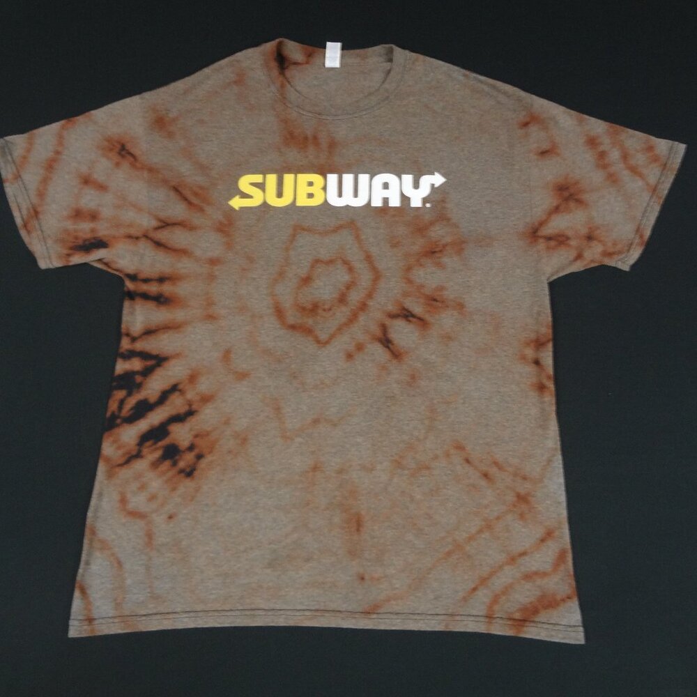 SUBWAY SANDWICH SHOP - GRAY & BROWN REVERSE TIE-DYE LARGE T-SHIRT L301